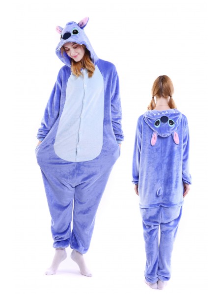 Blauer Stitch Kigurumi Onesie Pyjamas Weich Flannel Unisex Tier Kostüme Für Damen & Herren