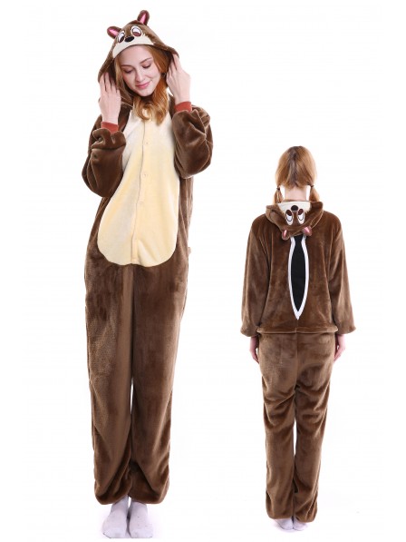 Streifenhörnchen Kigurumi Onesie Pyjamas Weich Flannel Unisex Tier Kostüme Für Damen & Herren