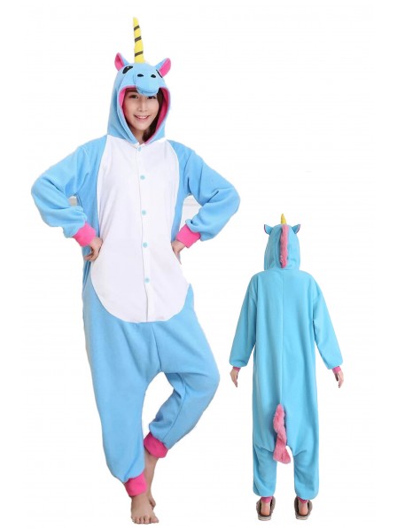 Blaues Einhorn Kigurumi Onesie Pyjamas Weich Flannel Unisex Tier Kostüme Für Damen & Herren