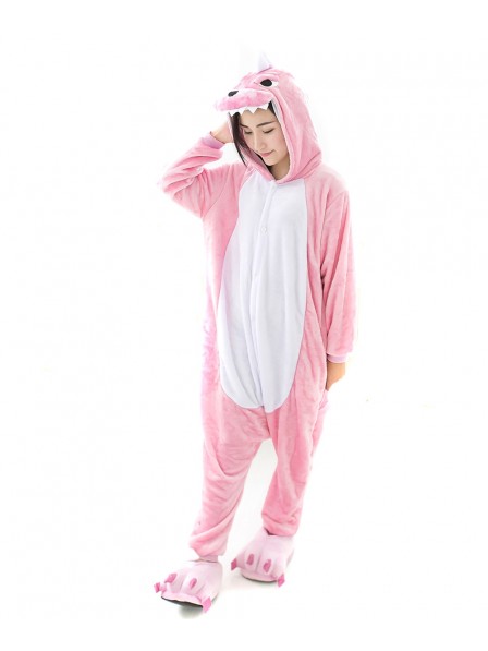 Pink Dinosaurier Kigurumi Onesie Pyjamas Weich Flannel Unisex Tier Kostüme Für Damen & Herren