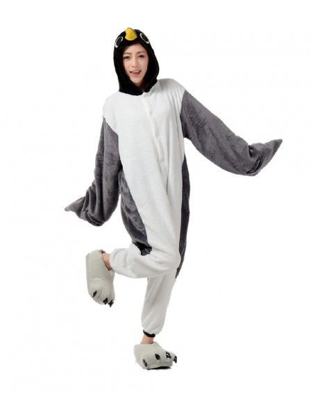 Grauer Pinguin Kigurumi Onesie Pyjamas Weich Flannel Unisex Tier Kostüme Für Damen & Herren
