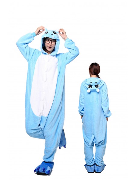 Blau Hippo Kigurumi Onesie Pyjamas Weich Flannel Unisex Tier Kostüme Für Damen & Herren