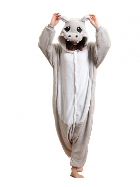 Grau Hippo Kigurumi Onesie Pyjamas Weich Flannel Unisex Tier Kostüme Für Damen & Herren