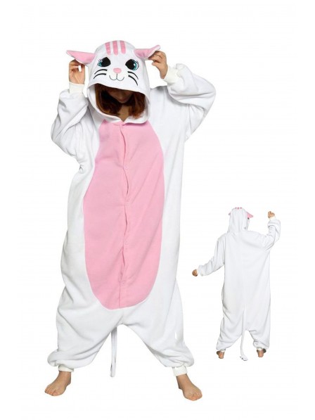 Weiße Katze Kigurumi Onesie Pyjamas Weich Flannel Unisex Tier Kostüme Für Damen & Herren