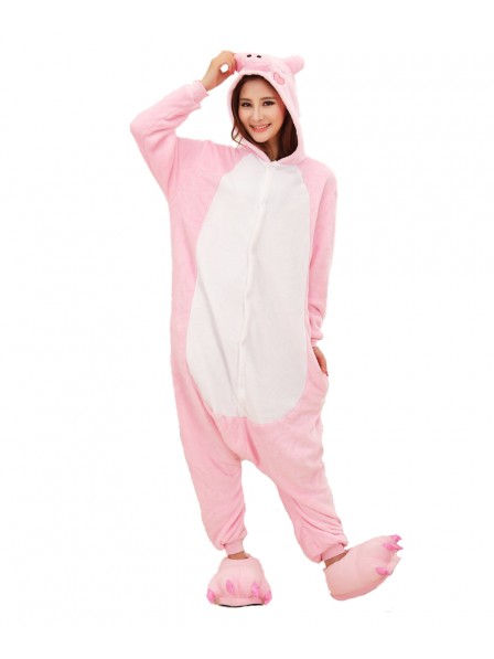 Pink Schwein Kigurumi Onesie Pyjamas Weich Flannel Unisex Tier Kostüme Für Damen & Herren