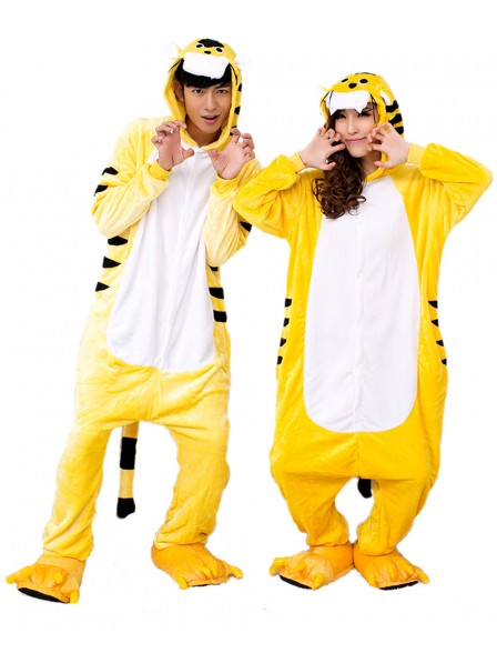 Gelber Tiger Kigurumi Onesie Pyjamas Weich Flannel Unisex Tier Kostüme Für Damen & Herren