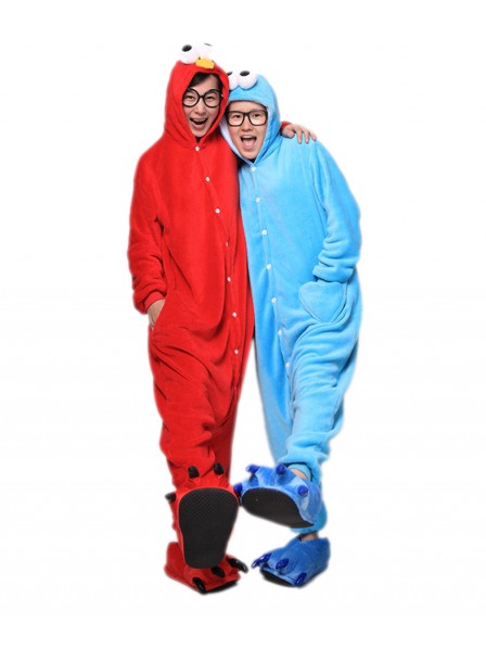 Rot Cookie Monster Kigurumi Onesie Pyjamas Weich Flannel Unisex Tier Kostüme Für Damen & Herren
