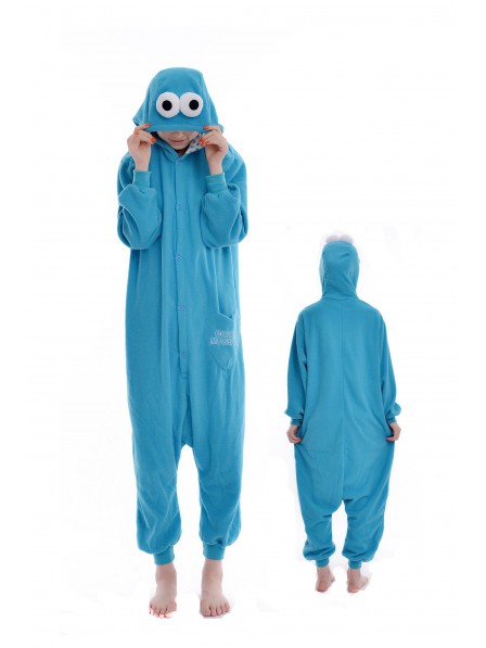 Blau Cookie Monster Kigurumi Onesie Pyjamas Weich Flannel Unisex Tier Kostüme Für Damen & Herren