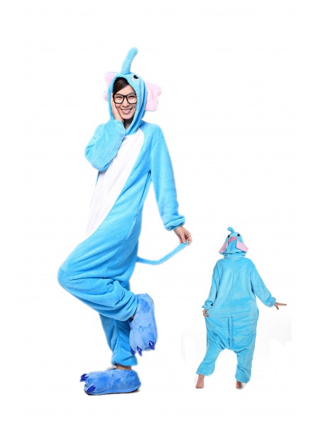Blauer Elefant Kigurumi Onesie Pyjamas Weich Flannel Unisex Tier Kostüme Für Damen & Herren