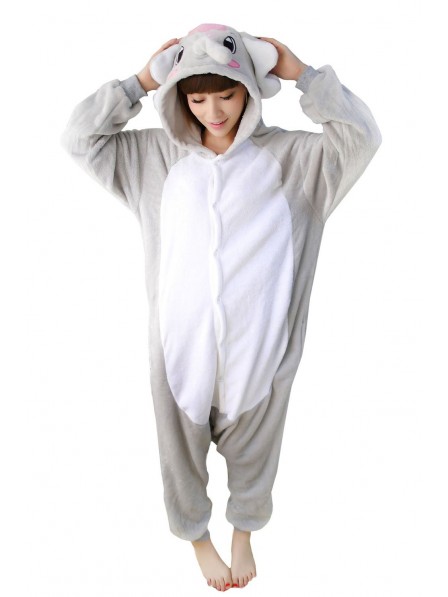 Grauer Elefant Kigurumi Onesie Pyjamas Weich Flannel Unisex Tier Kostüme Für Damen & Herren