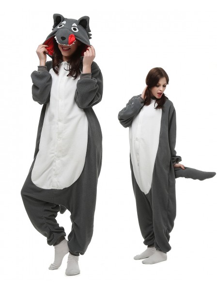 Grauer Wolf Kigurumi Onesie Pyjamas Polar Fleece Tier Unisex Kostüme Für Erwachsene
