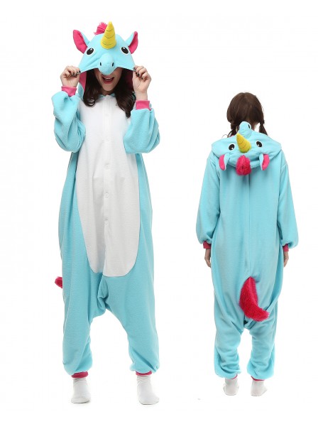 Blaues Einhorn Kigurumi Onesie Pyjamas Polar Fleece Tier Unisex Kostüme Für Erwachsene