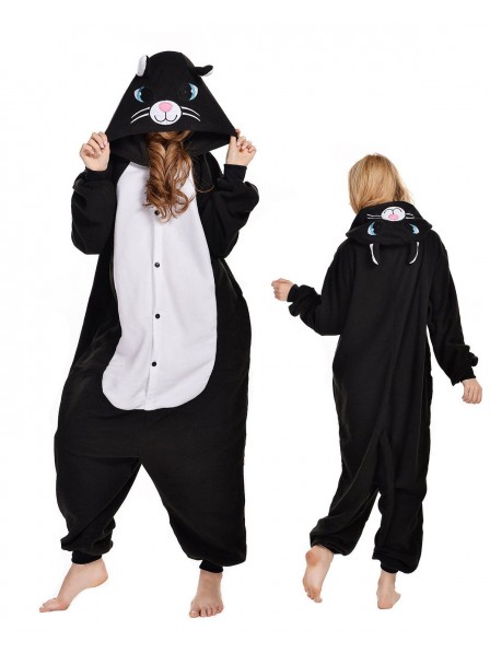Schwarze Katze Kigurumi Onesie Pyjamas Polar Fleece Tier Unisex Kostüme Für Erwachsene