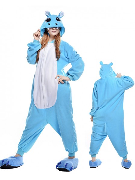 Blau Hippo Kigurumi Onesie Pyjamas Polar Fleece Tier Unisex Kostüme Für Erwachsene
