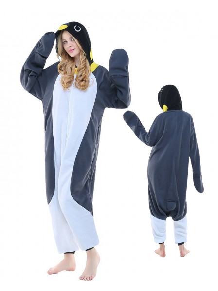 Grauer Pinguin Kigurumi Onesie Pyjamas Polar Fleece Tier Unisex Kostüme Für Erwachsene