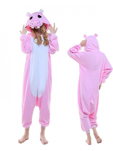 Pink Hippo Kigurumi Onesie Pyjamas Polar Fleece Tier Unisex Kostüme Für Erwachsene
