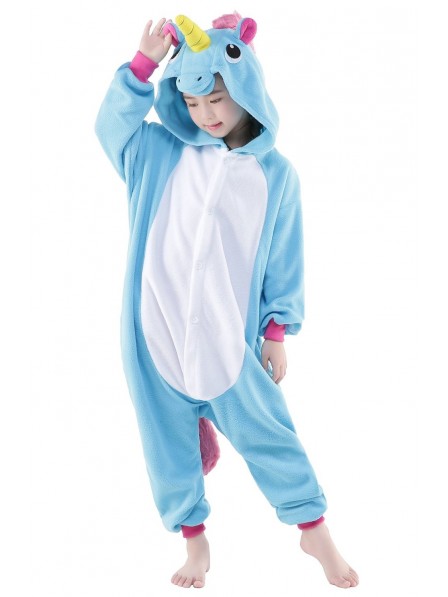Blaues Einhorn Onesie Kids Kigurumi Polar Fleece Tier Kostüme Für Jugend